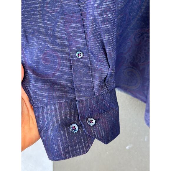 Bugatchi Uomo Men's XL Purple Paisley Print Long Sleeve Casual Button-Down Shirt - Picture 6 of 14